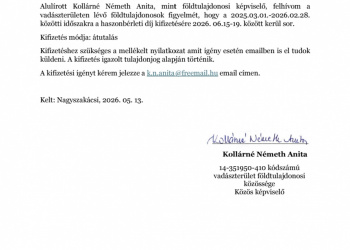 Vadászterület főldtulajdonosi haszonbérleti díj