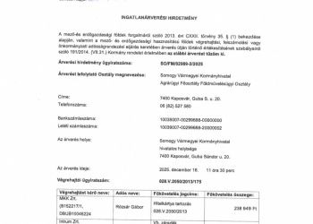 Ingatlanárverési Hirdetmény